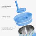 SANDJEST Stripe Stainless Steel Locking Lid Silicone Straw Tumbler with Handle 40oz, Insulated Stainless Steel Travel Cup for Women Girls Friends, Gift Idea for Birthday Summer Vacation (Blue Mint)