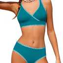 KANGKANG Girls Swimsuit Bikini Set Solid Color V-Neck Two Piece Bathing Suit with Chest Pad Adjustable Straps Swimwear 15-16T