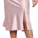 ALCEA ROSEA Women High Waist Silky Satin Midi Skirt Elastic Waist A Line Skirt with Slit (Pink, Medium)