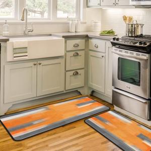 Orange Kitchen Rugs Set of 2 - Kitchen Floor Mats Non-Slip Backing - Kitchen Mat Washable Doormat Runner Rug Set for Home Accessories and Decor 17x47.2 and 17x30 inches.