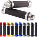 Universal 7/8" 22mm Motorcycle Handlebar Grips - Gel Rubber Compatible with Chopper, Cruiser, Street, Dirt Bike (Silver)