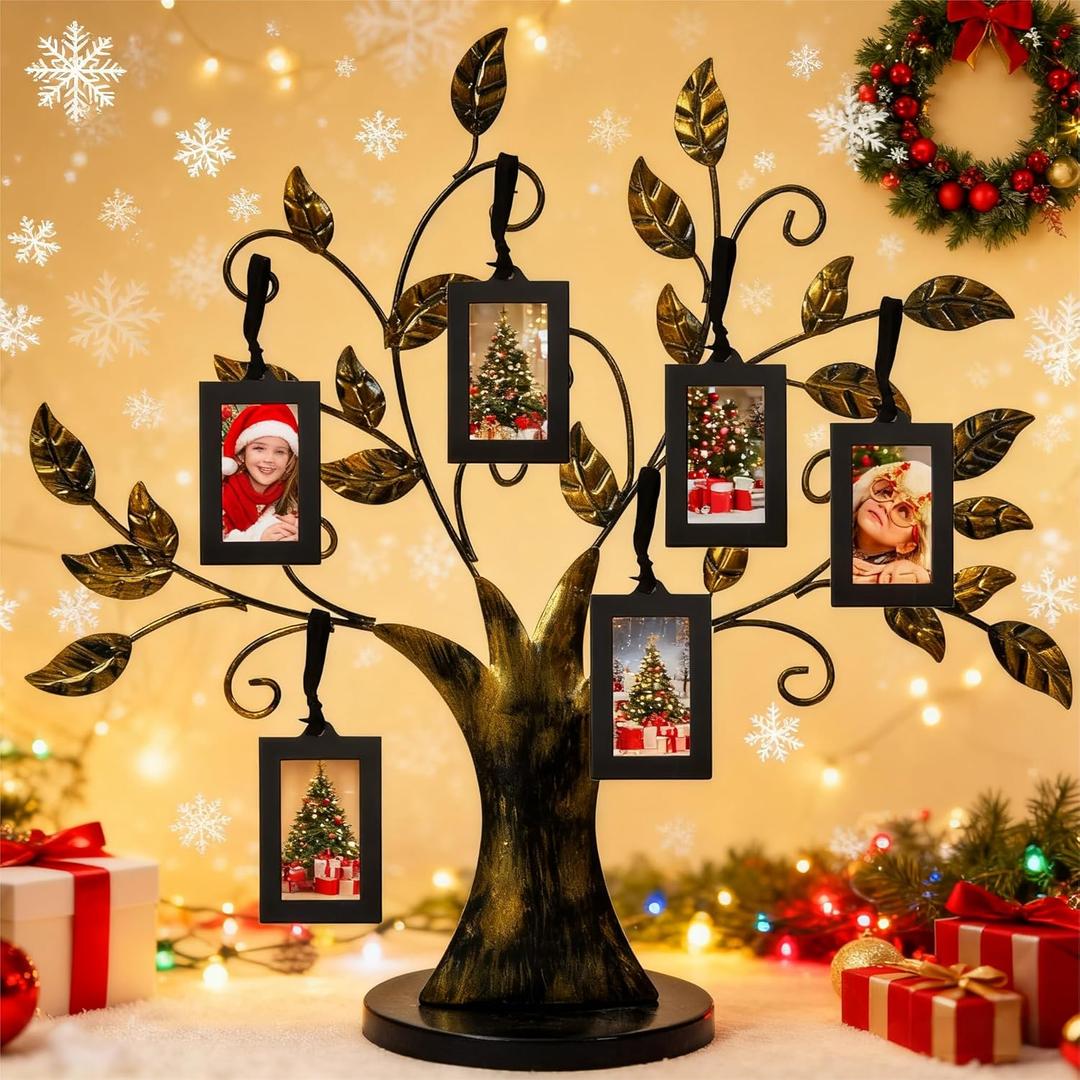 Picture Frames, Family Tree Picture Frames with 6 Hanging Photo Frames, Christmas, Birthday Gifts for Mom, Wall Decor, Table Decor, Christmas Decorations (Bronze, 6-Pack)