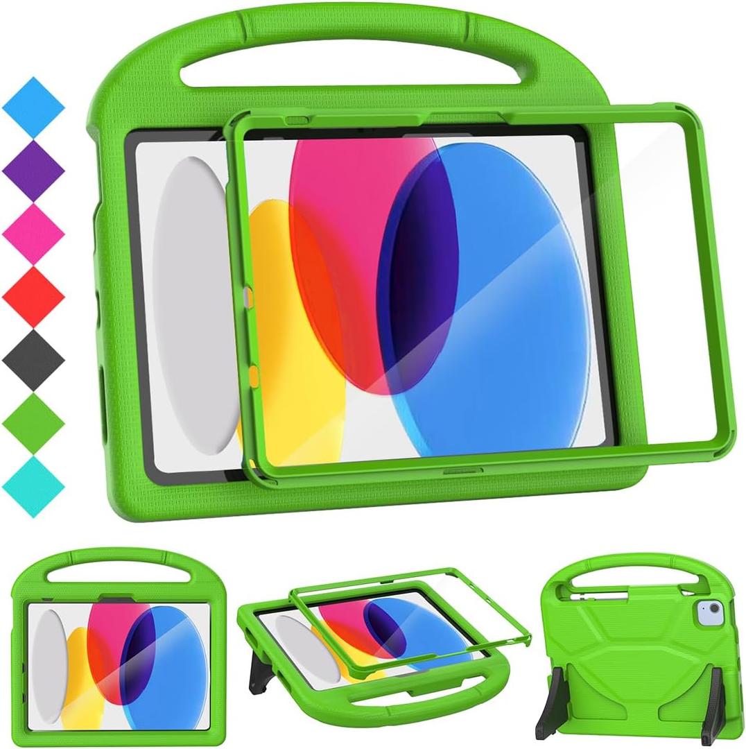 SUPLIK Kids Case for iPad A16 11-Inch 2025 (11th Gen) & iPad 10th Generation (10.9" 2022), Durable Shockproof Stand Cover with Screen Protector/Pencil Holder/Handle for Kids, Green