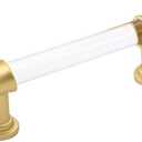 goldenwarm 5 Pack 3 Inch Acrylic Drawer Pulls Gold Cabinet Handles Acrylic Cabinet Pulls Clear Glass Hardware for Dresser Drawer (3"/76MM Hole Center, Matte Gold)