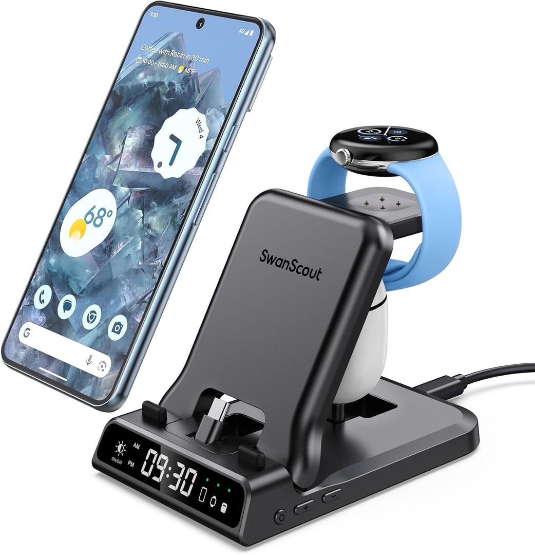 3 in 1 Charging Station for Google Pixel Watch 2 Only, 25W Fast Type-C Wired Charger Stand for Google Pixel 8 Pro/8/Fold/7A/7/7 Pro/6/6 Pro/6A/5/5A/4/4A, Buds Pro/Buds A-Series