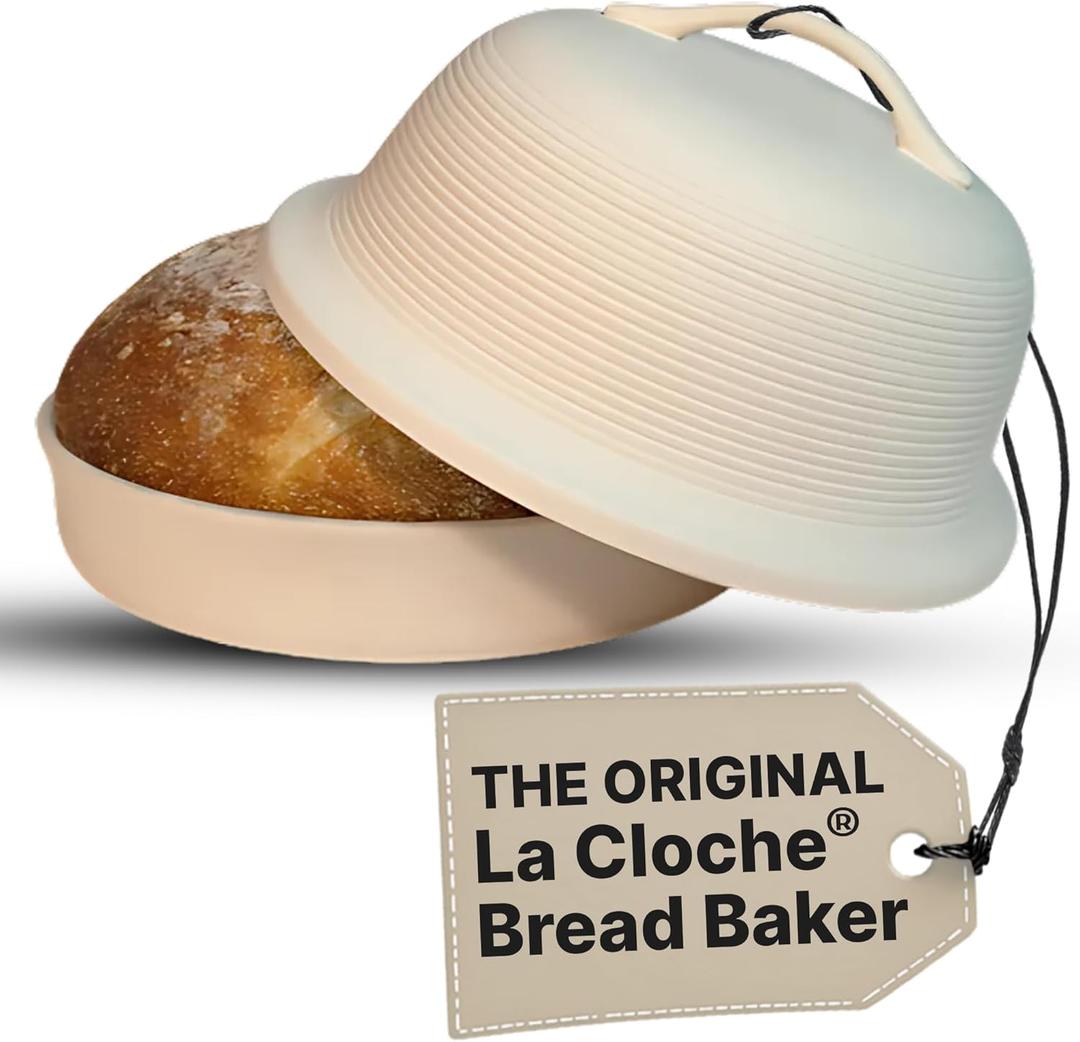 Sassafras Superstone Stoneware La Cloche Bread Baker, Unglazed, Baking Stone for Bread, Capacity 5QT 12D x7H with handle, Withstands Temperature 500-2100 Fahrenheit (Bisque)