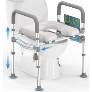 Toilet Seat Risers for Seniors, 400 LBS Raised Toilet Seat, FSA HSA Toilet Riser with Handles, Handicap Elevated Toilet Seat with Adjustable Height & Width for Elderly, Pregnant, Gray