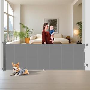 Miumoon 150 inch Retractable Baby Gates 42 inch Tall, Retractable Gate with Reinforced Strip Design to Prevent Crawling Through, 12 FT Extra Wide Retractable Dog Gate for Indoor/Outdoor