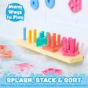 Tub Works Splash, Stack & Sort Shape Sorter & Stacking Toddler Bath Toy | 20 Foam Pieces | Color Sorting & Shape Stacking Kids Bath Toys | Floats & Sticks to Tub Walls | Early Learning Bathtub Toys