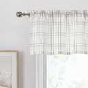 Beige White Buffalo Plaid Caf Curtain Valances,Tan Beige Stripes on White Textured Fabric,Rustic Semi Sheer Window Treatment for Kitchen Bathroom,55" Wx15 Lx1