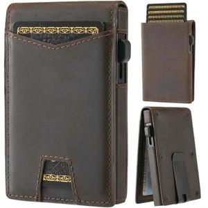 Slim Genuine Leather Card Holder Wallet for Men-Minimslist Front Pocket Wallet with Easy Access Slot, Brown