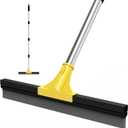 Large Heavy-Duty Floor Squeegee, 18 Rubber Blade Broom & 62 Long Handle Floor Squeegee for Concrete, Bathroom Tile, Garage Concrete, Deck, Shower Glass, Window Cleaning (Yellow)