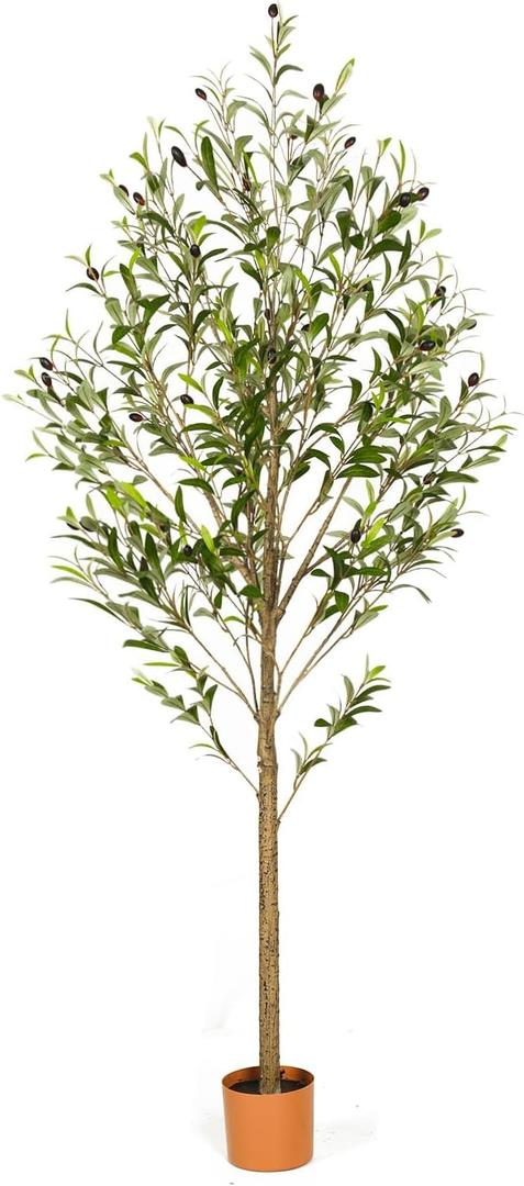 6FT Artificial Olive Tree Indoor Tall Realistic Faux Olive Tree with Plastic Planter, Fake Silk Tree with Handcrafted Branches & Fruits, Large Fake Plant for Home and Office Decor (6FT)