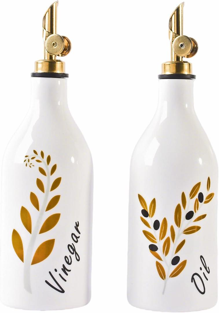 Oil and Vinegar Dispenser with Spout Set of 2, 13.5oz Olive Oil Dispenser Bottle for Kitchen Leakproof Oil Containers with Stainless Steel Pourer Suitable for Oil, Vinegar, Soy Sauce