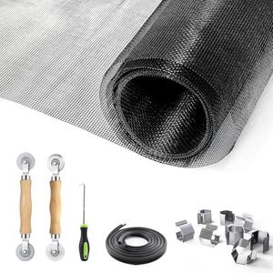 Window Screen Door Repair/Replacement Kit, King&Charles Include Black Screen Mesh 59"x106"+ 1 Roller+50Ft Spline+Hook, 6 in 1 Window Mesh Kit, Steel/Nylon Bearing Roller