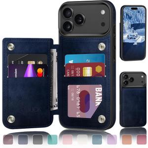 DJDUCK Designed for iPhone 17 Pro Max Case Wallet with Card Holder, [Magnetic Clasp Cover] [RFID Blocking Leather Protection] Shockproof Women Men Cases 6.9 Inch for Apple 17 ProMax Dark Blue