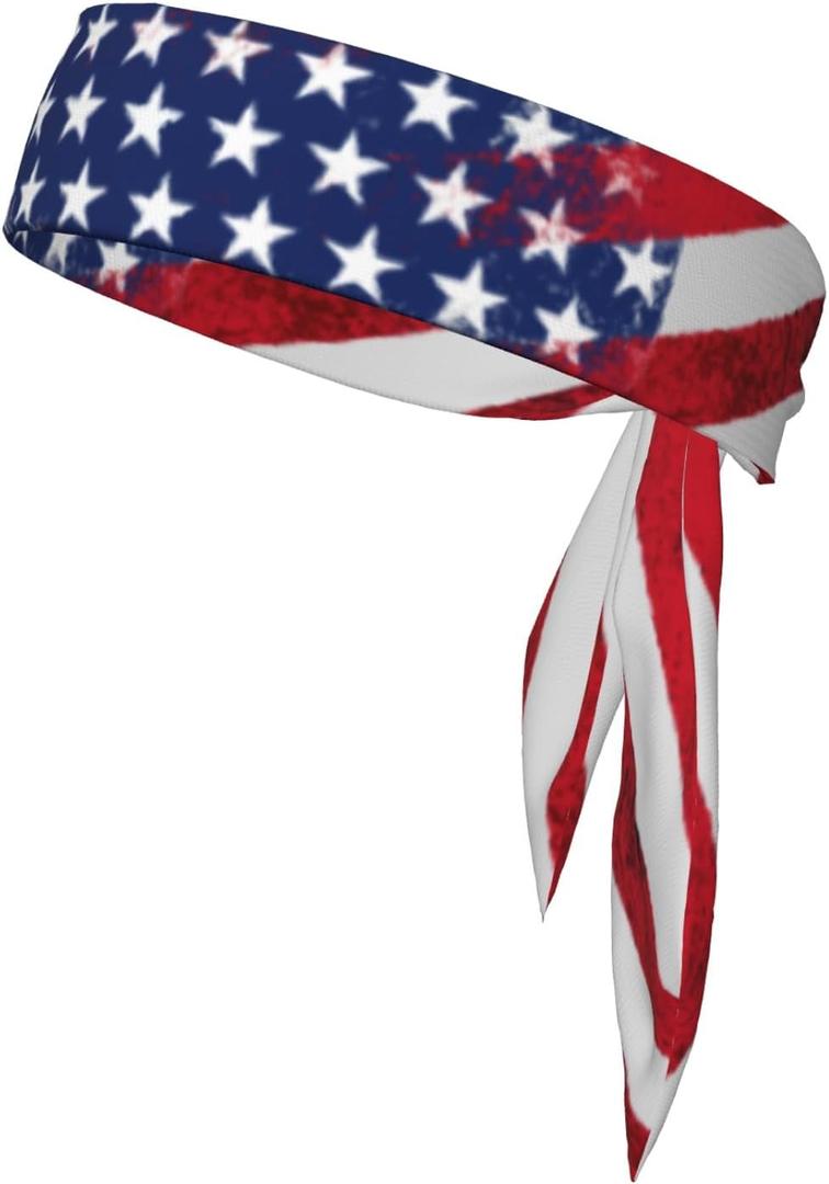Sports Tie Headband Bandana Running Athletic Sweat Band Elastic Adjustable Sport Head Tie for Men Women Head Ties Ninja Tie Headbands Tennis Sweatbands Soccer Basketball Teams Running Head Band (Usa Flag)