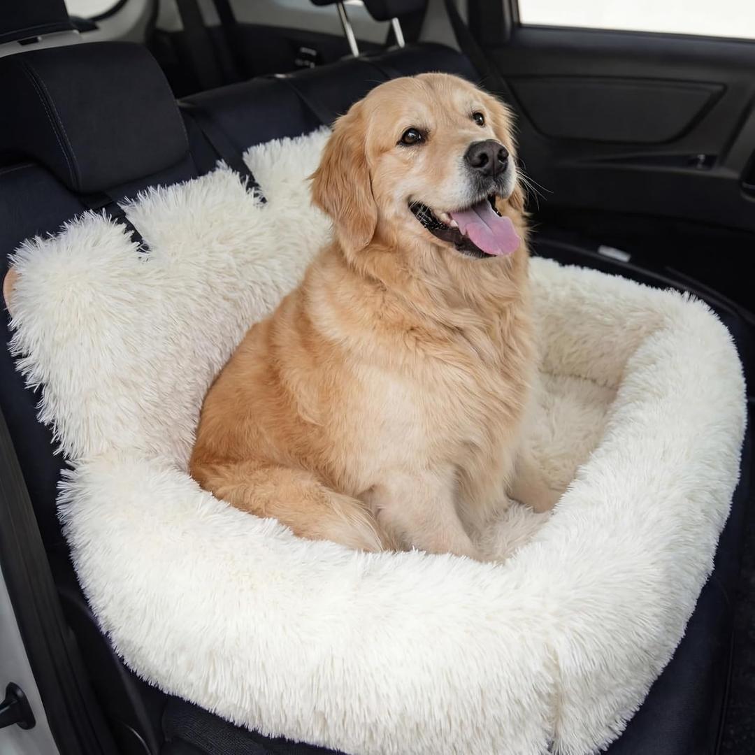 Yookeer Soft Comfortable Dog Protecting Car Bed with Safety Rope System Middle Large Dog Soft Pv Velvet Car Seat Suitable for Cars Suvs Trucks(Classic,43.3x23.6'')