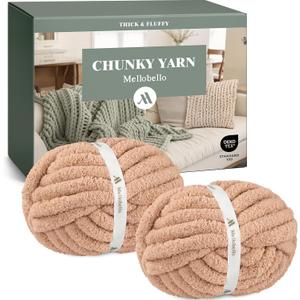 Jumbo Chenille Chunky Yarn for Crocheting - Super Bulky Fluffy Chunky Yarn for Hand Knitting - Extra Thick Soft Blanket Big Yarn 2 Jumbo Pack (27yds,8 oz Each Skein) (Blush Brown)