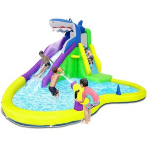 13x14FT Inflatable Bounce House with Water Slide, 5-in-1 Bouncy Castle for Kids 3-12 Years, Heavy Duty Outdoor Play Center with Climbing Wall, Splash Pool, Water Cannon, and 480W Blower (Yellow)