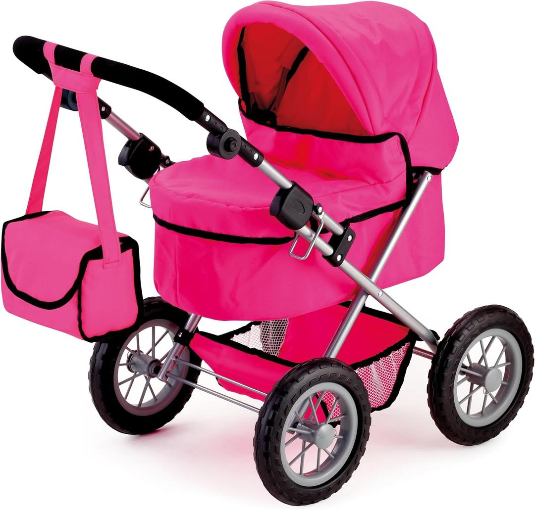 Bayer Trendy Doll Stroller, Hot Pink Toy Carriage for Kids, Foldable with Shoulder Bag & Storage Basket, 67 x 41 x 68 cm