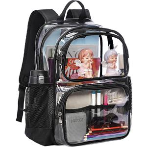 Clear Backpack Heavy Duty,17'' Transparent Bag See Through Backpack for College Work Travel Security,Black