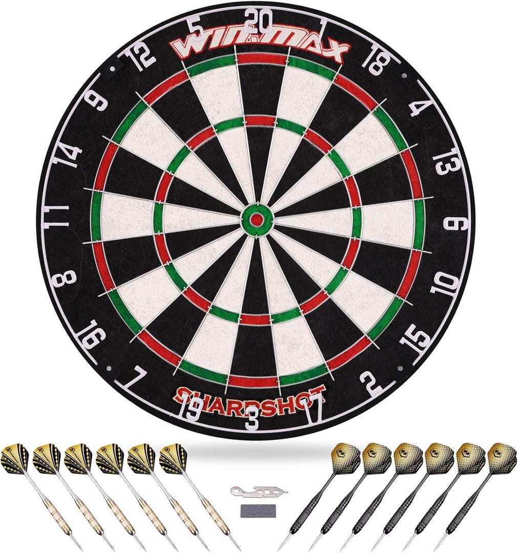WIN.MAX Dart Board - Bristle Steel Tip Dartboard for Adults Bristle Steel Tip Dart Board Set with 12 Darts Metal