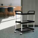 3-Tier Utility Rolling Cart with Wheels, Durable Catering carts with Wheels, Rolling Storage Cart for Hotel Canteen Resturant Office (Black, 31.4" D x 16.5" W x 37.7" H)