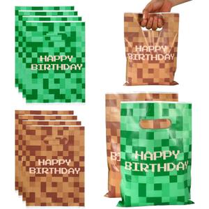50pcs Pixel Birthday Party Favors Bags, Video Game Theme Happy Birthday Gift Treat Bag Pixel Party Favors for Decoration Candy Goodie Gift Snack (Green & Brown)