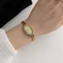 Women's Vintage Oval Watches Luxury Minimalism Bracelet Small Gold Tone Watch Ladies Analog Waterproof Watch Fashion Bangle Bracelet Dress Watch with Stainless Steel Band