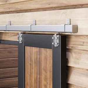 Easelife 12FT Exterior Sliding Barn Door Hardware Kit, Box Rail Track, 450lb Capacity, Sliver Weather-Resistant Steel, Wall Mount System for Outdoor Use, Fit Single 72in Door