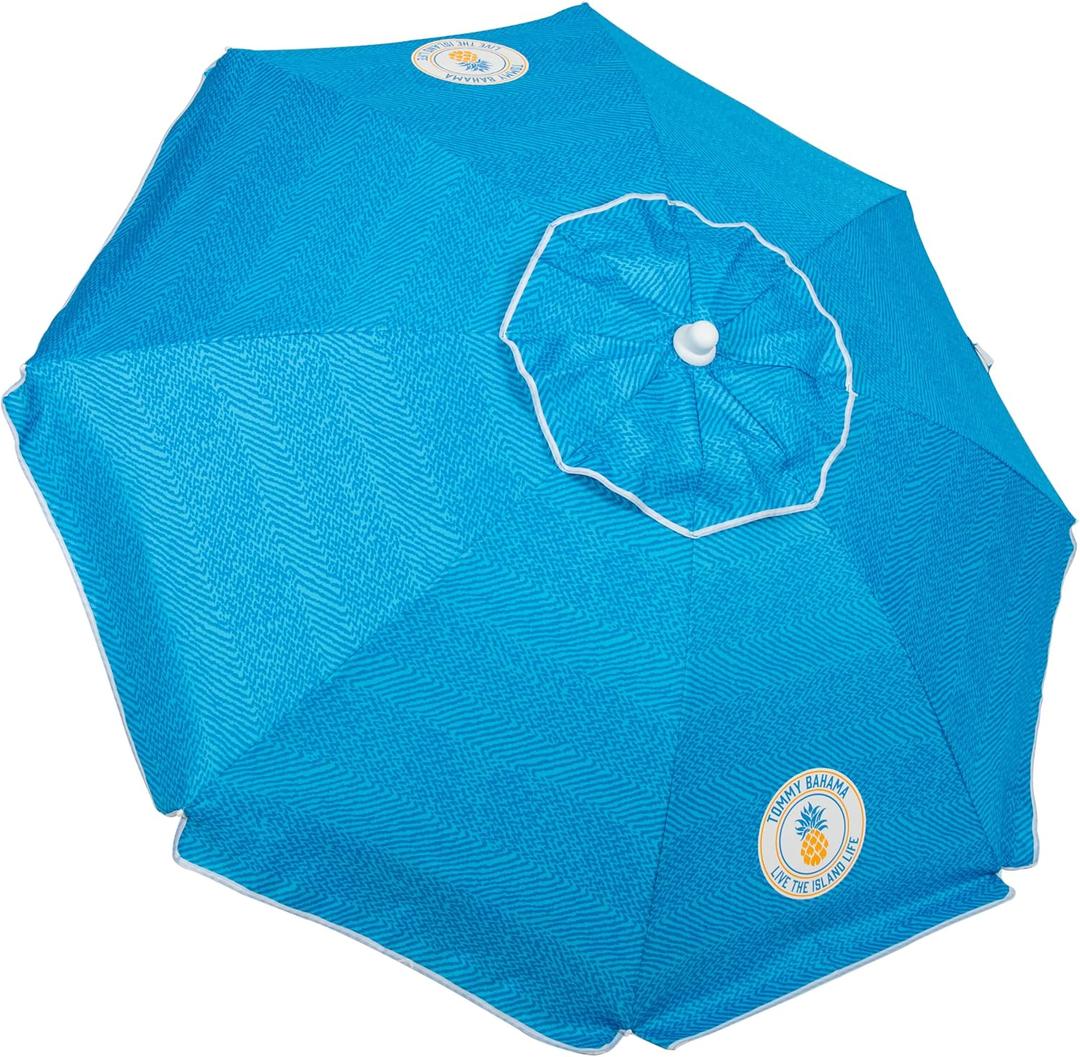 Tommy Bahama 6' UPF 50+ Tilt Beach Umbrella with Integrated Sand Anchor, Wind Vent, and Carry Bag