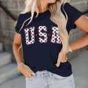 Dressmine Women's Short Sleeve American Flag Shirt Round Neck USA Shirts Summer Fourth July Graphic Tee Patriotic T Shirt (XXL)