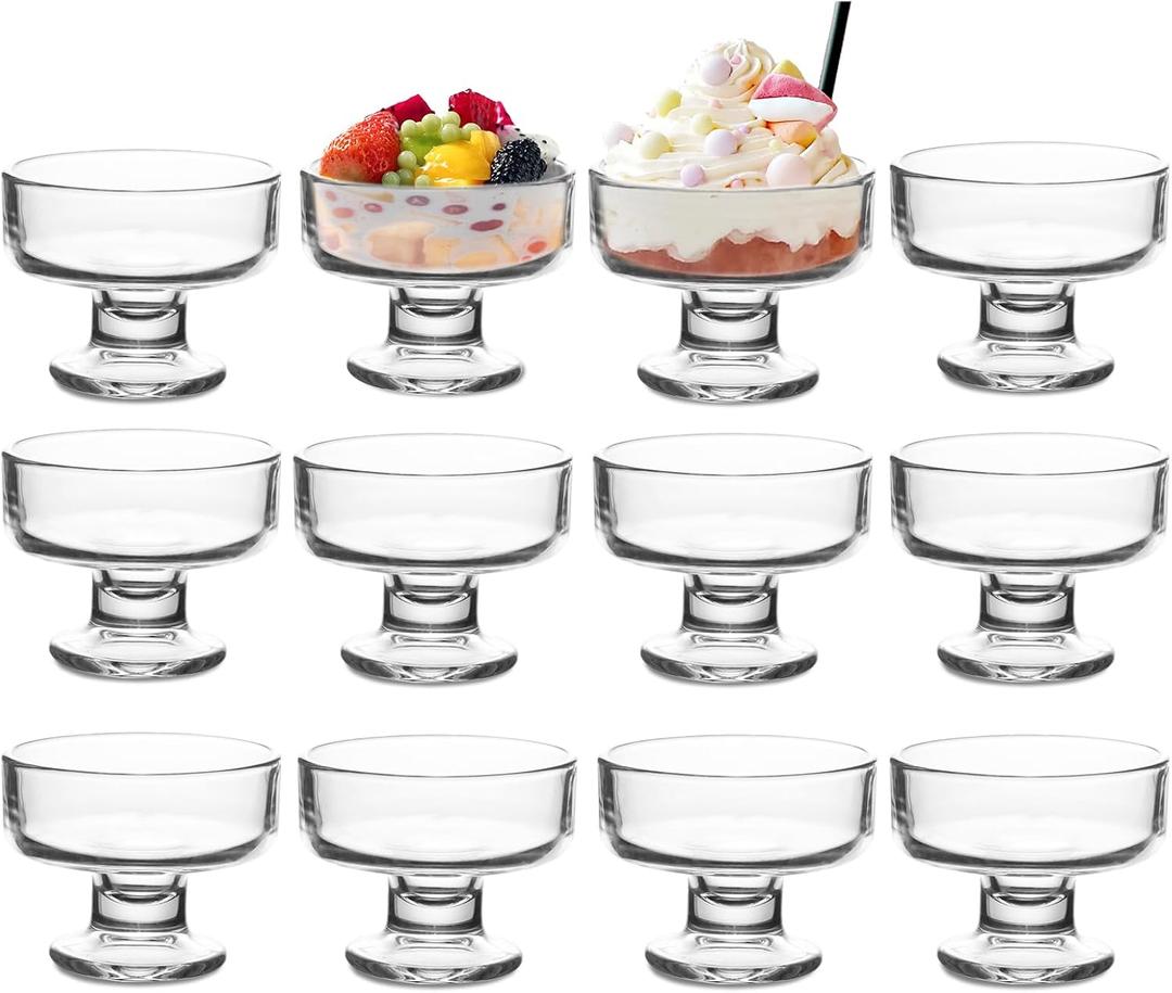 7oz Glass Ice Cream Bowls- Versatile Dessert Bowls & Cups for Mixed Drinks, Desserts, Nuts, Fruit, Pudding & Snacks- Perfect for Parties, Gatherings (12)