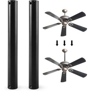 2 Pcs Ceiling Fan Downrod, 12 Inch Black Ceiling Fan Extension Downrod, 1 Inch Diameter Universal Downrod for Various Fans, Not Threaded