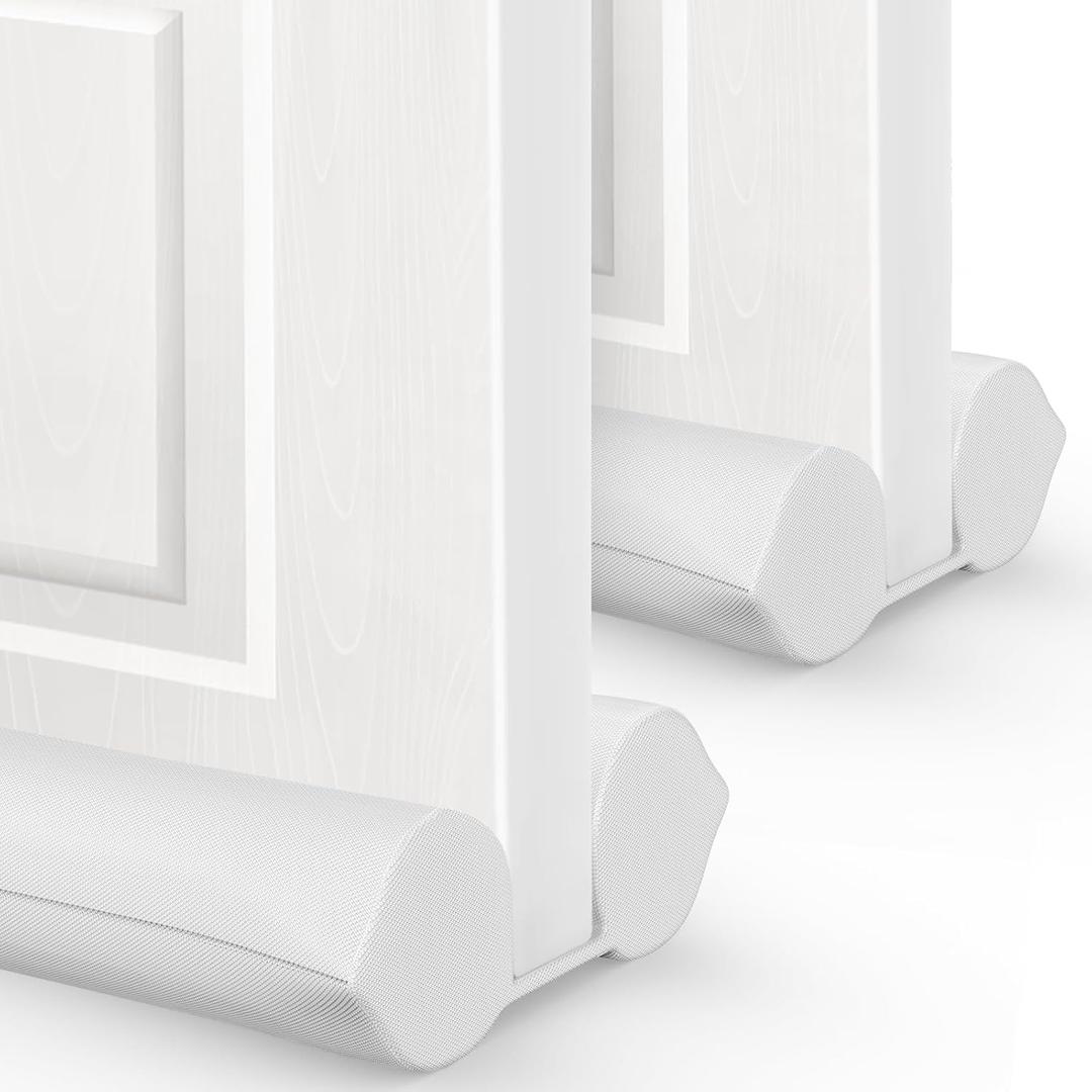 2 Pack Under Door Draft Stopper - Bottom Door Gap Filler & Seal - Fits 30 to 36 Door, Block Cold Air, Noise, Sound, Wind, Bugs, Easy to Use, Double Side Block, No Adhesive, White