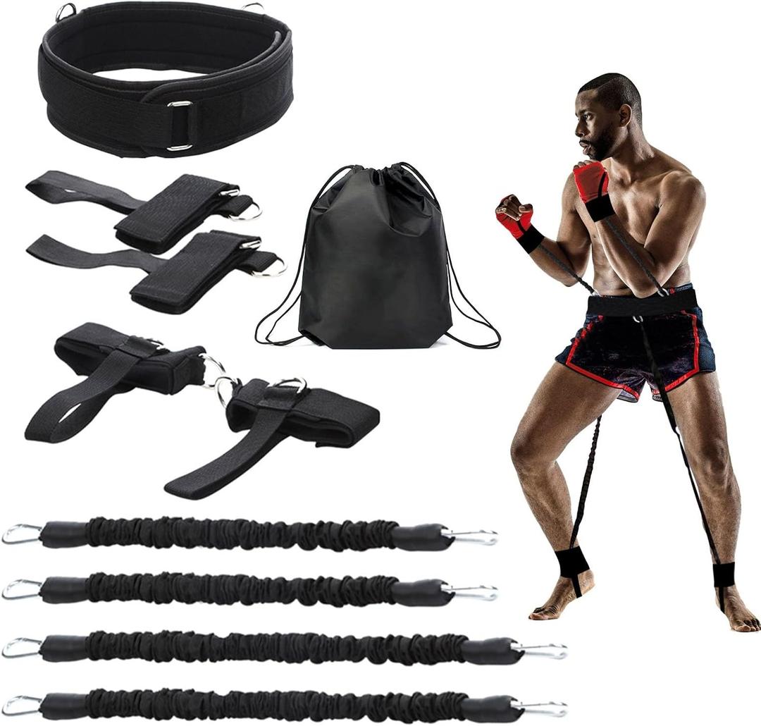 Boxing Resistance Bands, Leg Strength and Agility Speed Trainer Exercise Full Body Physical Workout Power Punch Pro for MMA, Volleyball Basketball Football Training Equipment (Black-160)