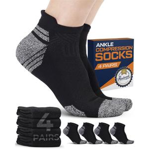 Pembrook Ankle Compression Socks for Women & Men - 4 Pairs | Sports Running Compression Socks | Athletic Ankle Support Socks (Black, L)