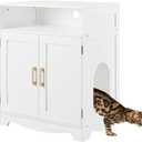 Cat Litter Box Furniture, Cat Washroom House Hidden Litter Box Enclosure, Wooden Nightstand End Table, Indoor Pet Furniture Cabinet Pet Crate (White, 2 Entrances)