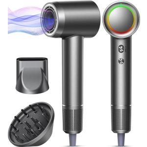 Hair Dryer - 1 Min Fast Drying, High-Speed Blow Dryer with 500 Million Negative Ions, No Heat Damage, Low Noise, Lightweight, Professional Hairdryer with Diffuser & Nozzle, Gunmetal