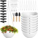 Hanging Planters, Set of 9 White Hanging Pots, 8" Hanging Flower Pots, Plant Pots with Drainage Plugs, Water Barrier and Chains, Come with Free Mini Garden Tools Set