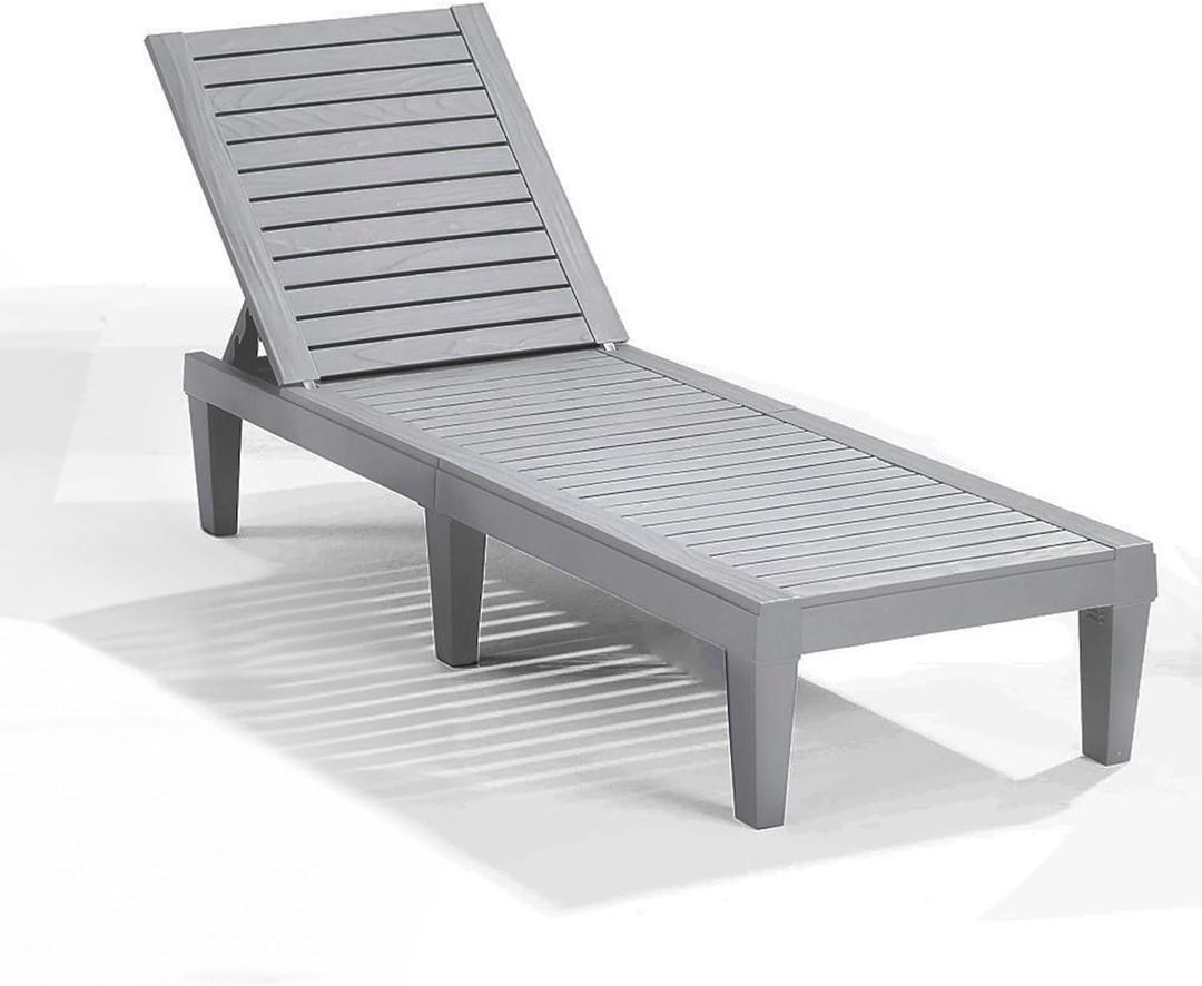 Nestl Patio Chairs - Grey Chaise Lounge Chair Outdoor, 5-Position Adjustable Sun Tanning Chair, Waterproof Pool Lounge Chairs, Reclining Lawn Chair, Lightweight Outdoor Lounge Chairs, Single
