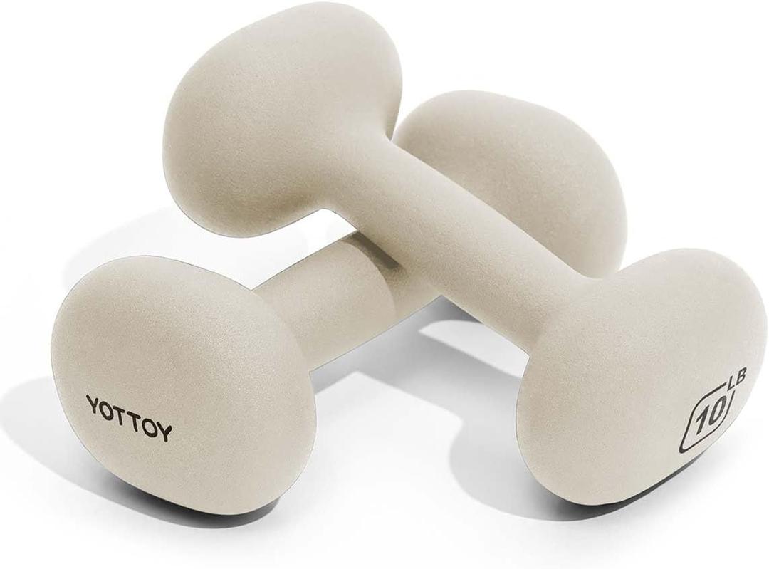 YOTTOY Weights Dumbbells Set for Women,2-15 Pound Dumbbells Set of 2, Non-Slip Hand Weights for Home Workouts, Portable Strength Training Neoprene dumbbells (10LB-Pair, White)
