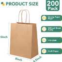 XPCARE 200Pack Paper Bags 8x4.5x10 Inch, Plain Medium Paper Bags with Handles Bulk, Kraft Paper Gift Bag, Retail, Party, Shopping, Favor Bag (Brown)