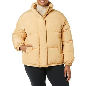 Amazon Essentials Women's Relaxed-Fit Mock-Neck Short Puffer Jacket (Previously Daily Ritual), Light Camel, 4X