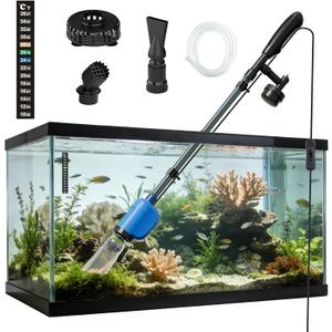 6-in-1 Electric Aquarium Gravel Cleaner  530GPH Powerful Fish Tank Vacuum with Water Changer, Sand Washer & Debris Remover, Quiet 32W Pump with Telescopic Pole for Freshwater (Blue)