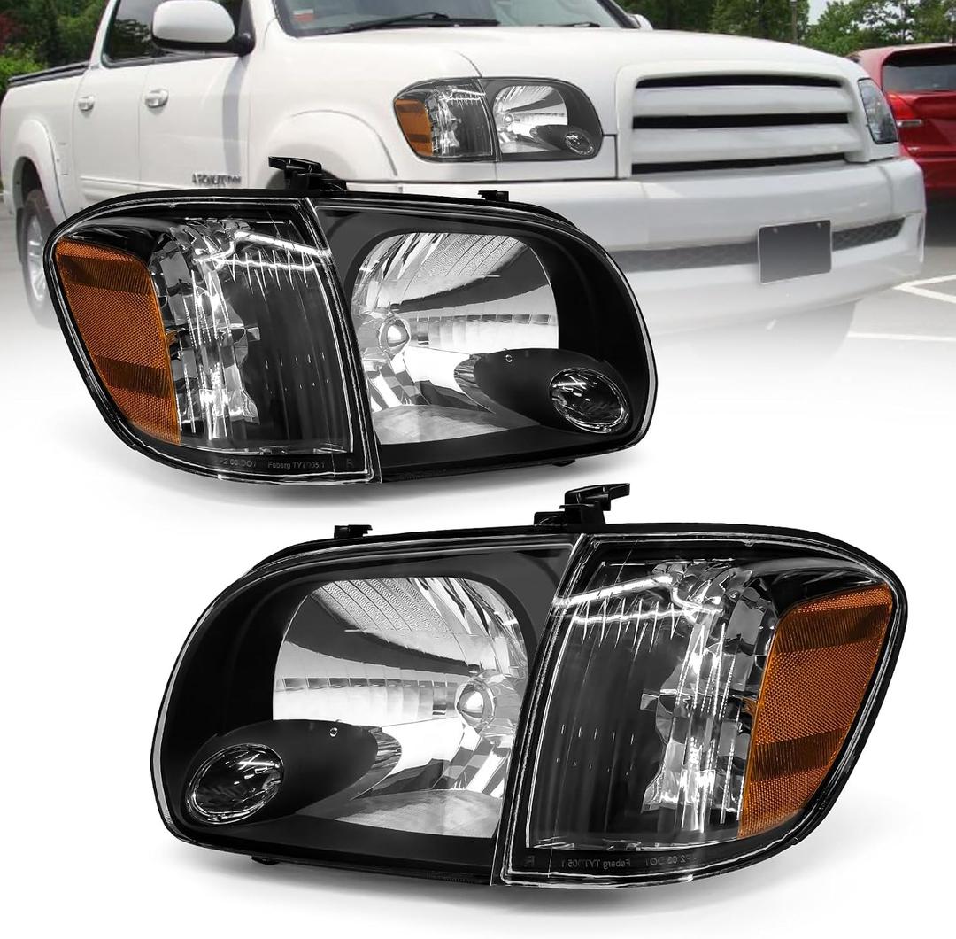 Headlight Assembly Compatible with 2005-2006 Toyota Tundra / 2005-2007 Sequoia Headlamp Black Housing Driver and Passenger Side