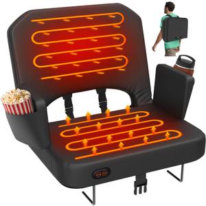 HOPERAN Heated Stadium Seats for Bleachers with Back Support - 3 Levels Bleacher Chairs with Back and Cushion and Armrest, Wide & Thick Padded Bleacher Seats, Stadium Chairs for Outdoor Sports Games (Black 1pc)