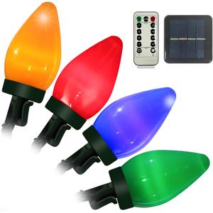 Anycosy Solar Christmas Lights, 29.5 FT 60 LEDs C7 Strings Lights 8 Modes with Auto On/Off Time for Xmas Tree Garland Garden Patio Indoor Outdoor Christmas Decorations WC-60