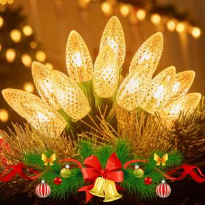 Brightown Outdoor Christmas Lights, 100 Ft C9 LED Commercial String Lights with Warm White Strawberry C9 Bulbs, Waterproof Connectable UL Certified C9 Lights for Indoor Home Yard Xmas Tree Decor